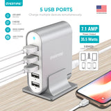 Overtime 35.5W/7.1A 5-Port USB Hub Charger, Desktop Charger Charging Station
