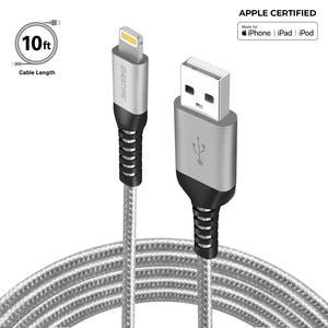 Overtime Apple MFi Lightning Cable 10Ft - Silver
