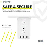 Overtime Socket Shelf 11 Port Wall Charger Surge Protector with 8 AC Outlets and 3 USB Ports - Built-In Phone Stand – White