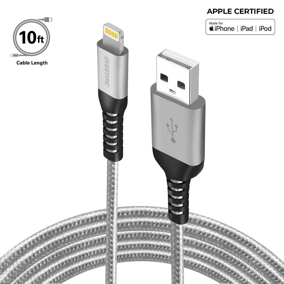 Overtime Apple MFi Lightning Cable 10Ft - Silver