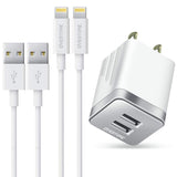 Phone Charger 4 Ft, Overtime MFi Certified Lightning Cable [2-Pack] with 2.4Amp Dual USB Wall Charger Adapter White