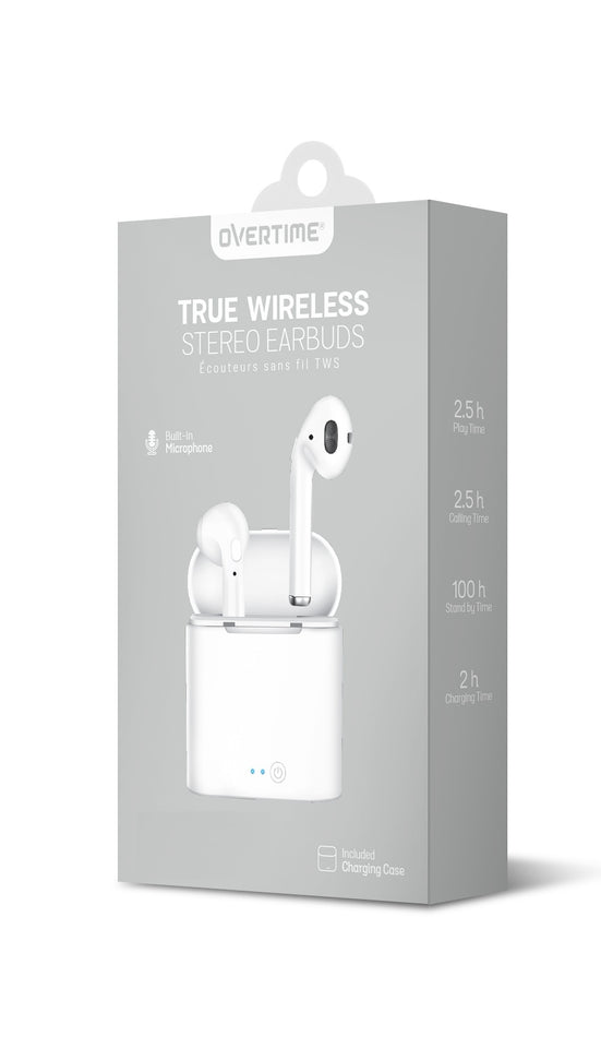Overtime True Wireless Earbuds With Charging Case White - VarietySell