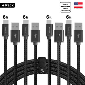 Overtime USB Type C Premium Braided Cable Fast Rapid Charging USB Cable 6 Ft Black