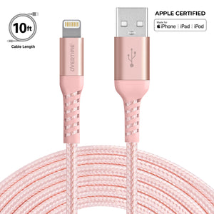 Overtime Apple MFi Lightning Cable 10Ft - Rose Gold